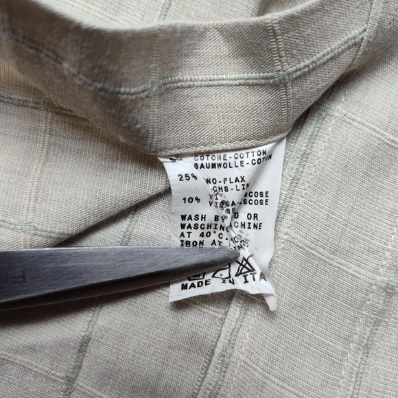 Canali Shirt Mens Large Beige Green Windowpane Button Down Linen Made in Italy - Picture 8 of 13